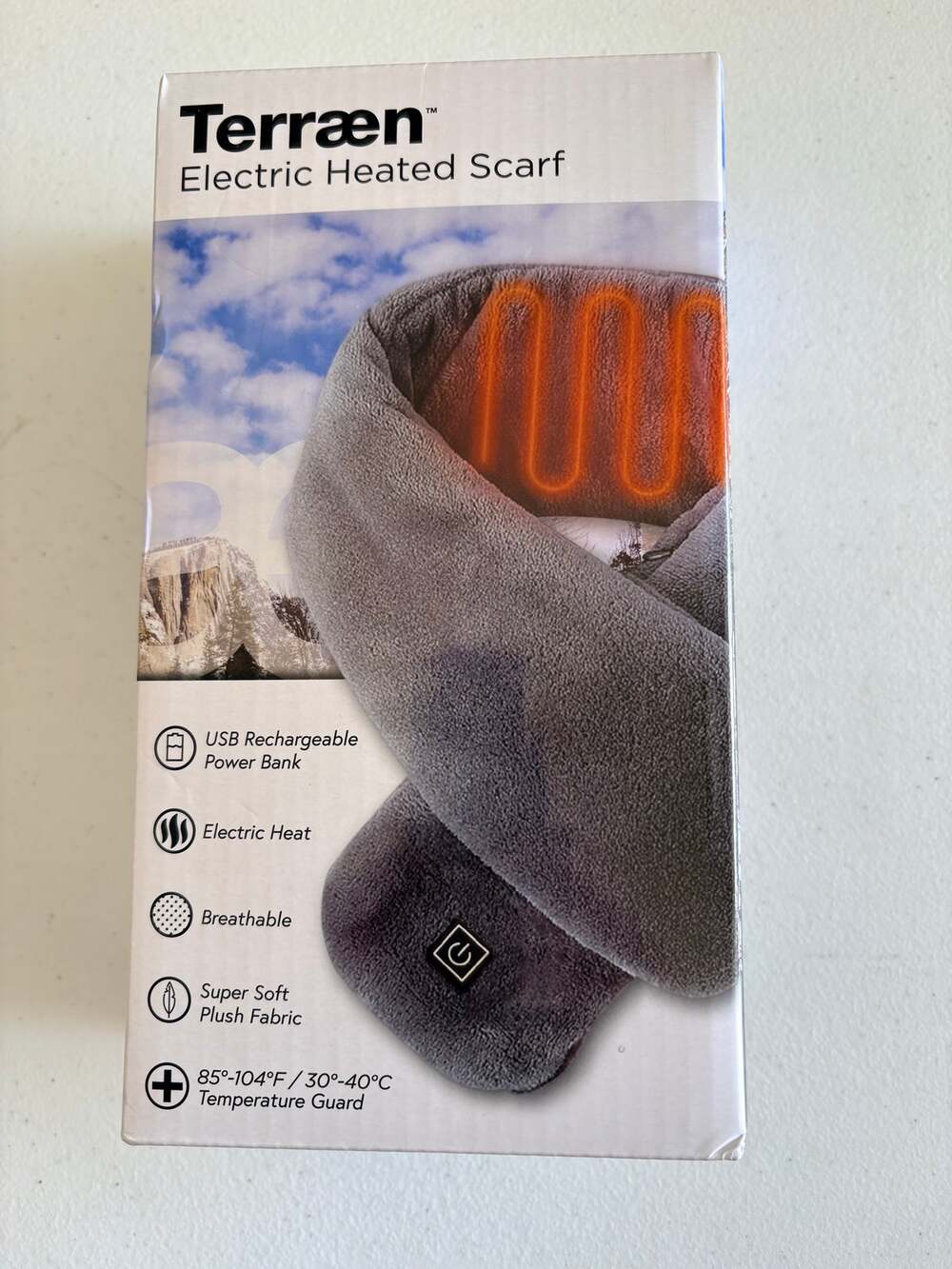 Terraen Electric Heated Scarf Gray Plush Fabric Wrap USB Rechargeable NEW